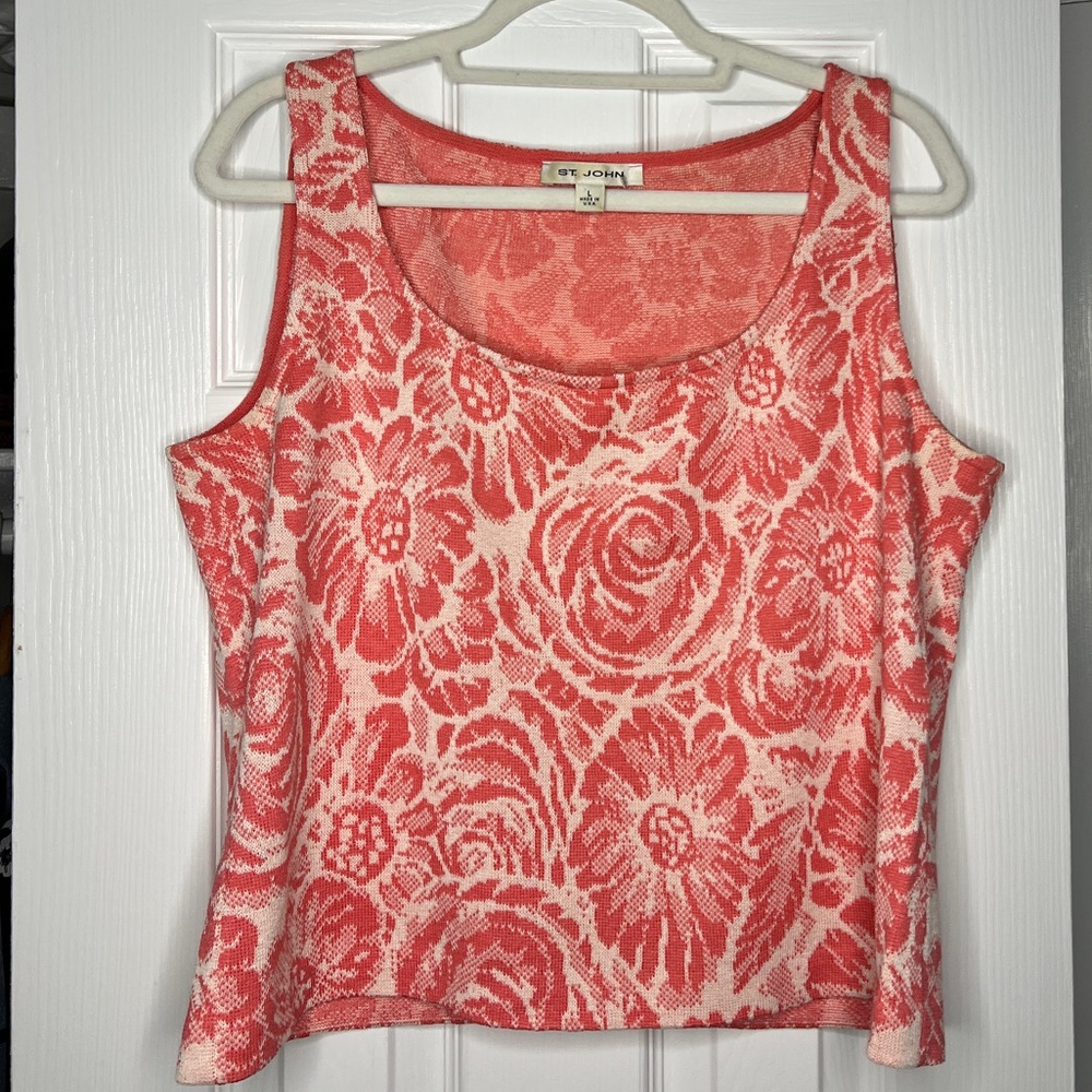 St. John Collection Coral Floral Jacquard Knit Tank L